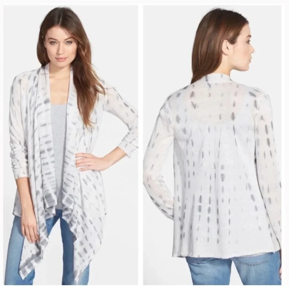Eileen Fisher Alpaca Silk Blend Asymmetrical Wrap Sweater White Gray Waterfall M - Picture 1 of 9